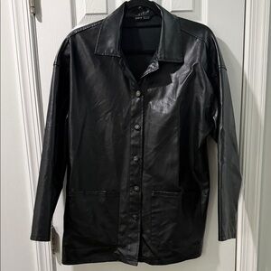 Black Pleather Button-Up Jacket